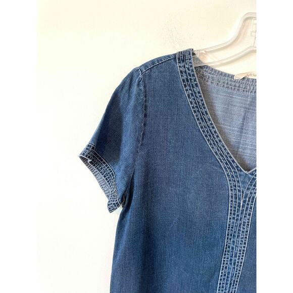 Soft Surroundings V-Neck Shirt Casual Denim Dress Blue Size Small - Picture 3 of 6
